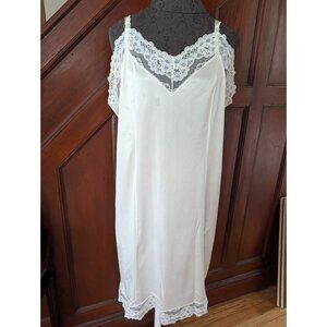Vintage 2x White Lace Trim Slip Dress Adjustable Straps & Floral Details - Women